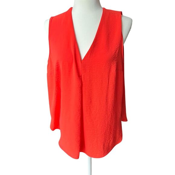 Dunnes Tank Top Womens sz 14 Orange Bright V-Neck Y2K elegant flowy office - Picture 1 of 7